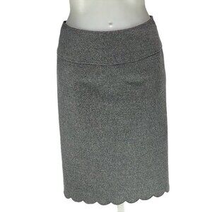 Gray Midi Pencil Skirt With Scalloped Hem Back Zip Closure